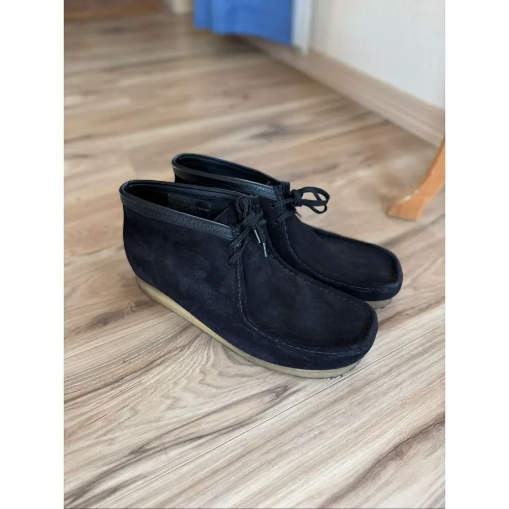 Clarks Mens Black Original Wallabee Lace Up Leather Suede Chukka Boat Shoe Size